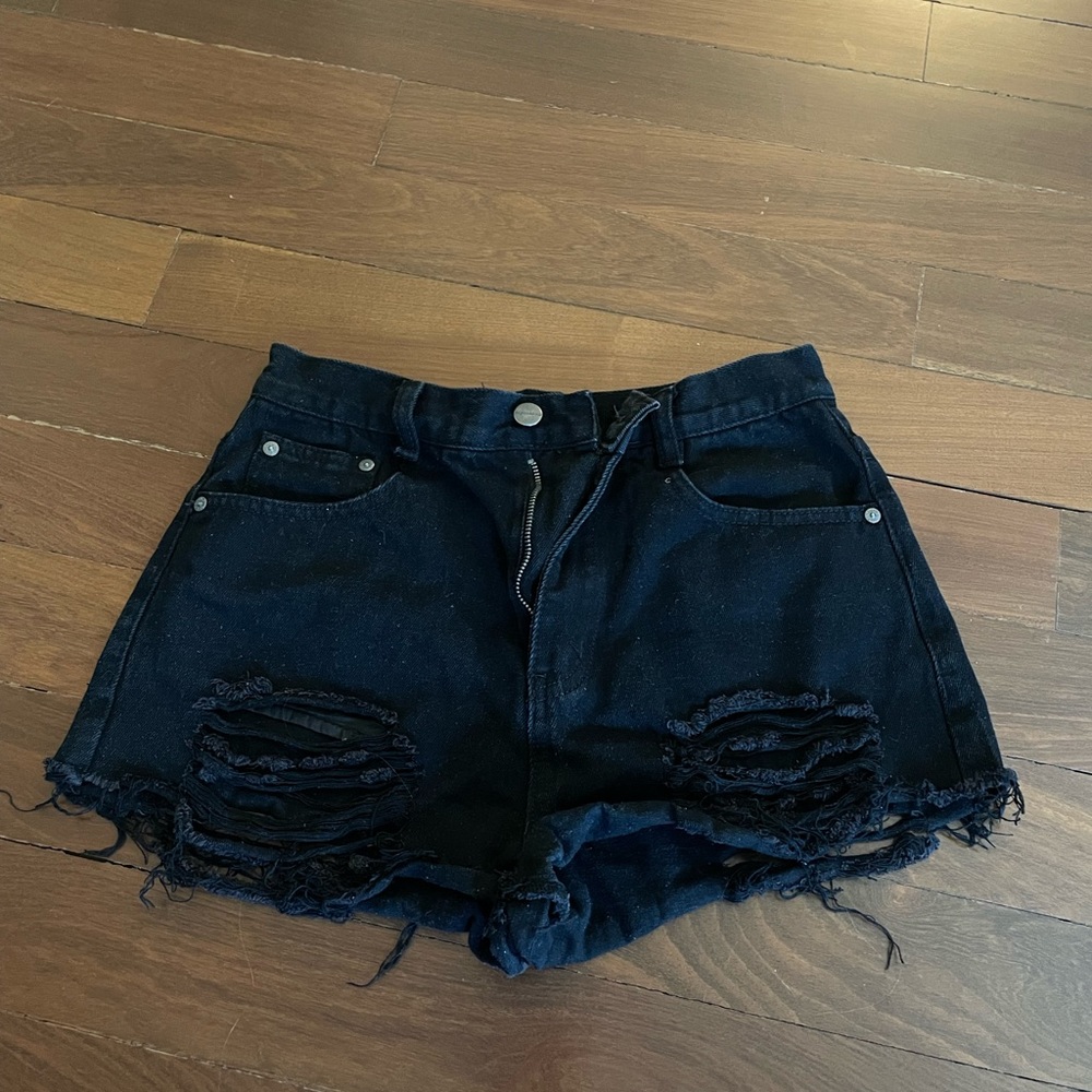 Superdown black high waisted denim shorts